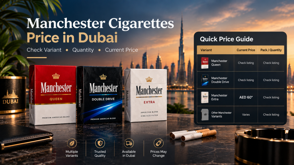 Manchester cigarette price guide in Dubai showing different variants
