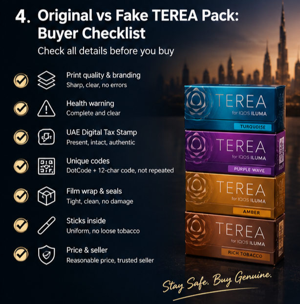 Original vs fake TEREA packs verification checklist for Dubai buyers